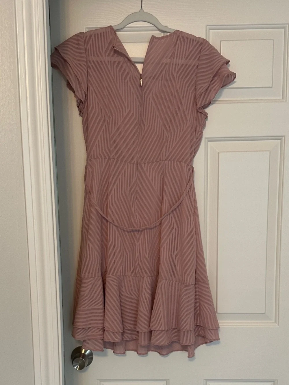 Karl Lagerfeld Paris Pink Ruffle Dress Size 8 | Chiffon Tie Waist Feminine Weddi - Picture 4 of 6